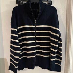 RDI XL Navy and White Zip-Up Sweater